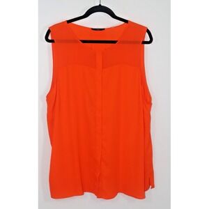 Tahari Blouse Womens Plus Size 3XL Orange Flowing Sleeveless Collarless